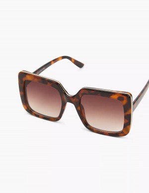 Lane Bryant Tortoiseshell Print With Goldtone Trim Square Occhiali da Sole Donna Marroni | OET4913PZ