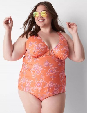 Lane Bryant Underwire V-Wire Swim Tankini Top Bikini Donna Rosa | YAL979PO