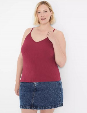 Lane Bryant V-Neck Rib Cami Canotta Donna Bordeaux | EES2416OA