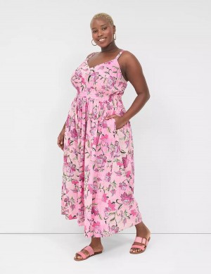 Lane Bryant V-Neck Ruched-Waist Abito Lungo Donna Rosa | JRW1477OR