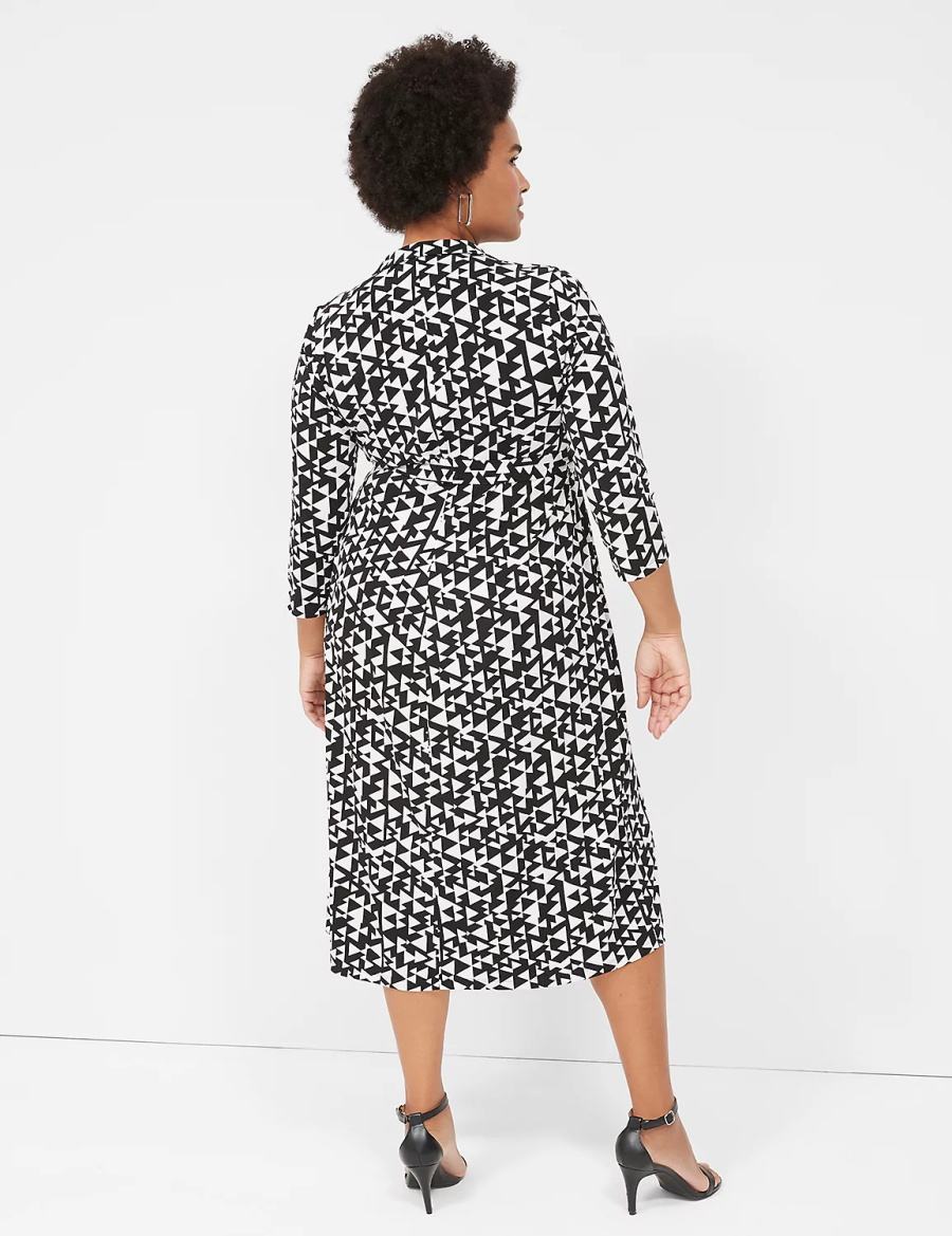 Lane Bryant 3/4-Sleeve Collar Faux-Wrap Jersey Abito Midi Donna Nere | RJP863IY