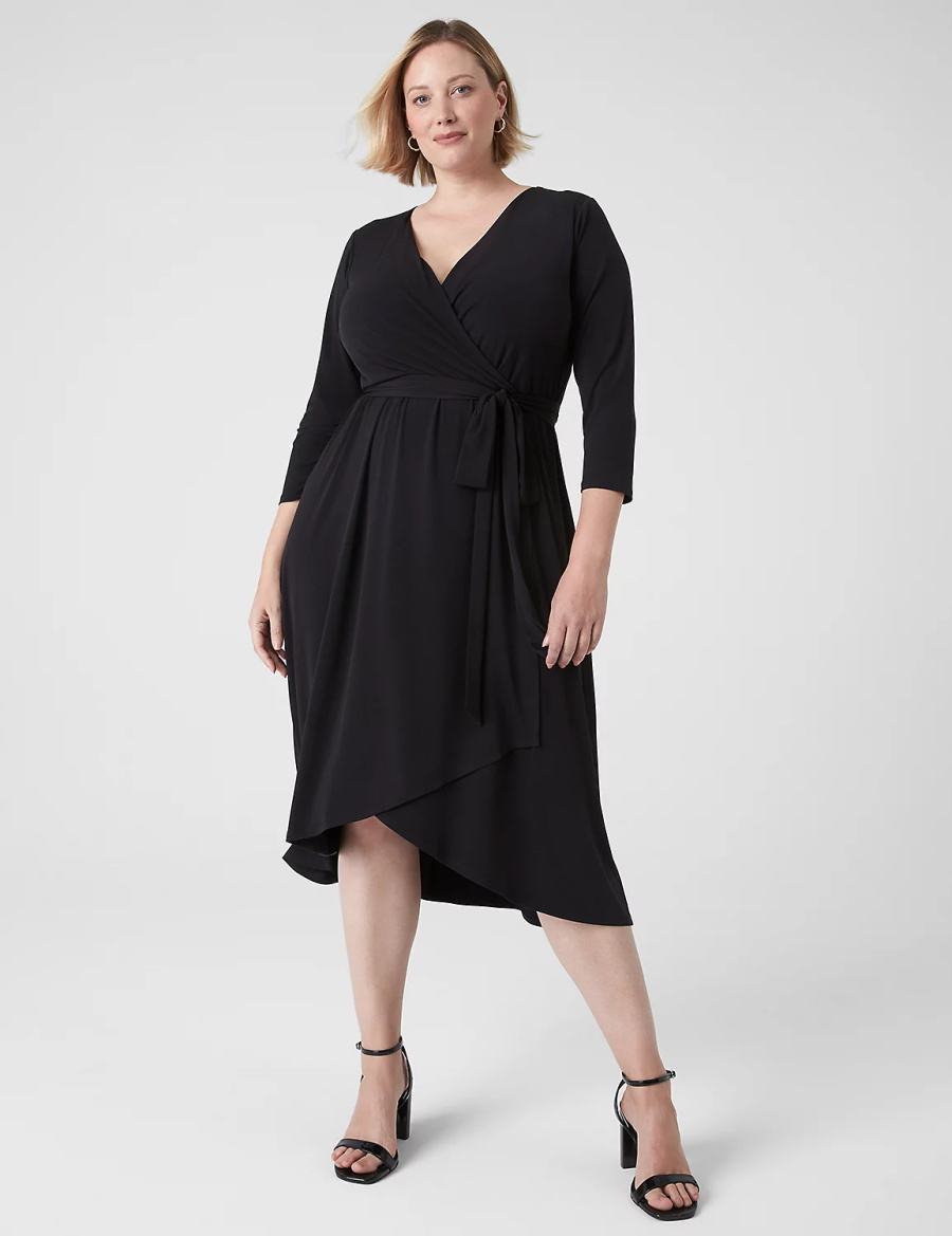 Lane Bryant 3/4-Sleeve High-Low Jersey Abito Midi Donna Nere | LMX5386EJ