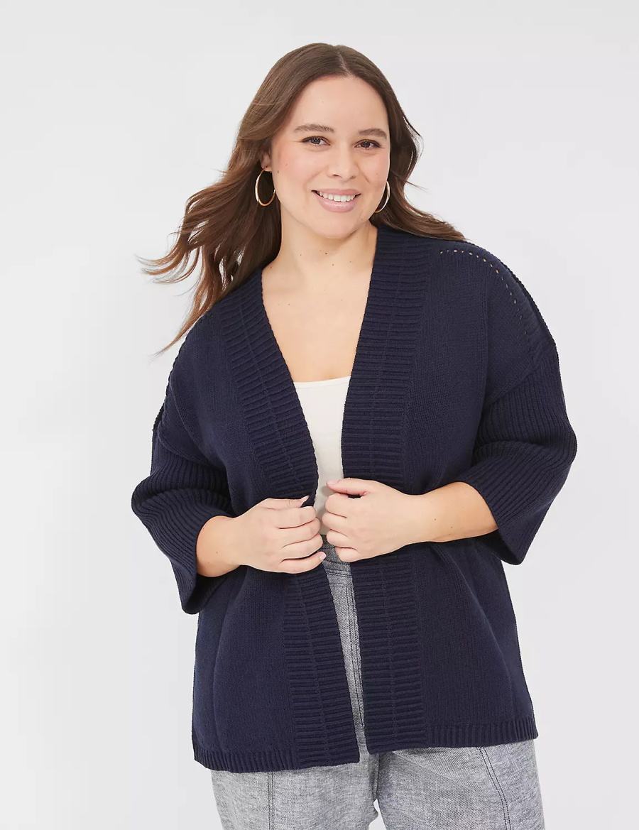 Lane Bryant 3/4-Sleeve Open-Front Shrug Maglioni Donna Blu | QNL564OH