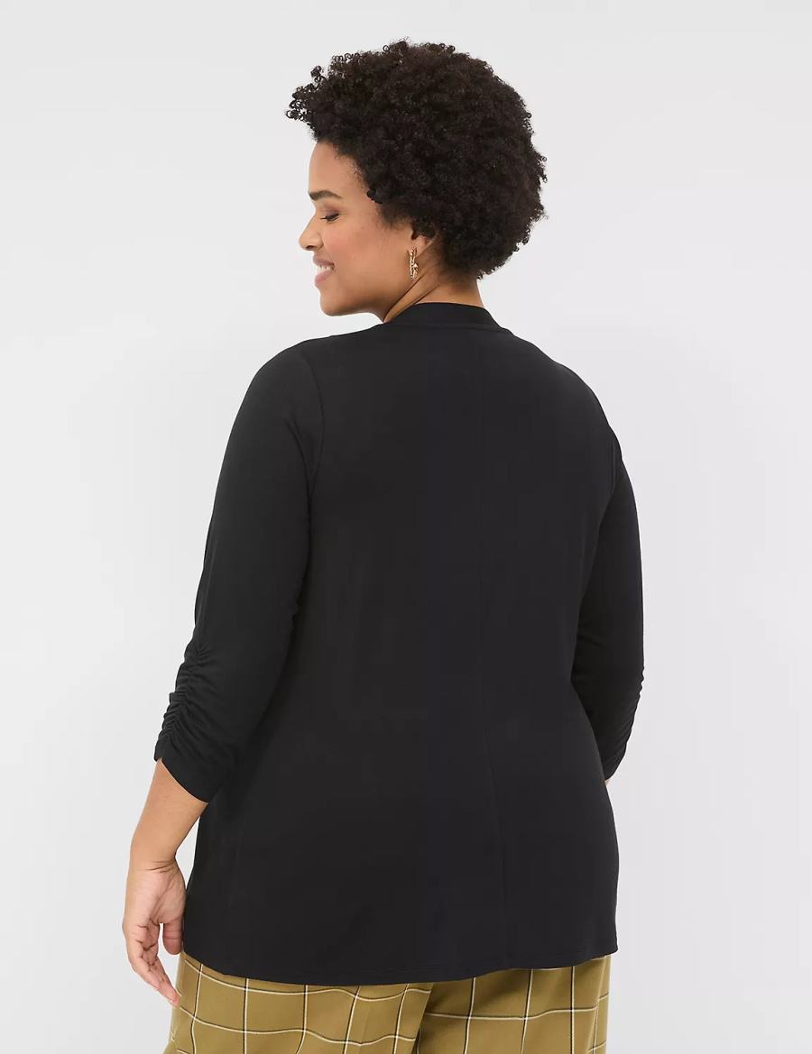 Lane Bryant 3/4 Ruched-Sleeve Open-Front Overpiece Vestaglia Donna Nere | LYI4366ON