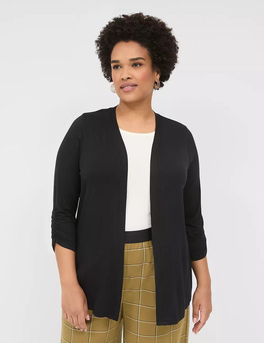 Lane Bryant 3/4 Ruched-Sleeve Open-Front Overpiece Vestaglia Donna Nere | LYI4366ON