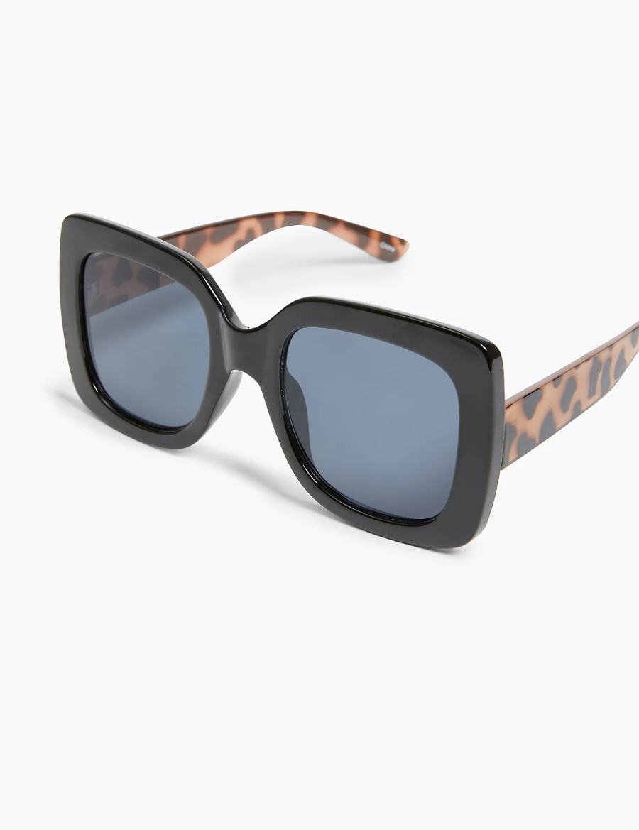 Lane Bryant Animal Print Oversized Square Occhiali da Sole Donna Nere | IUI869KQ