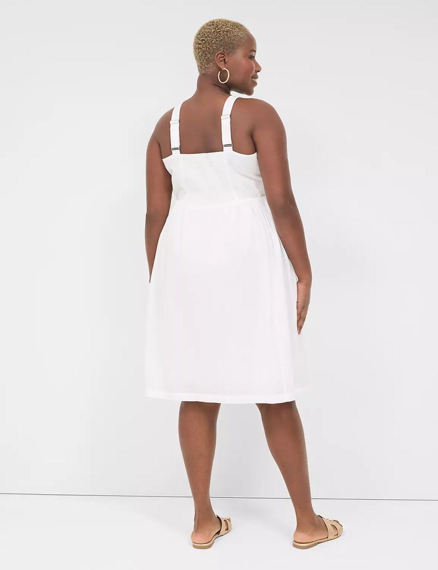 Lane Bryant Applique-Bodice Smocked-Back Abito Midi Donna Bianche | KBZ1652XQ