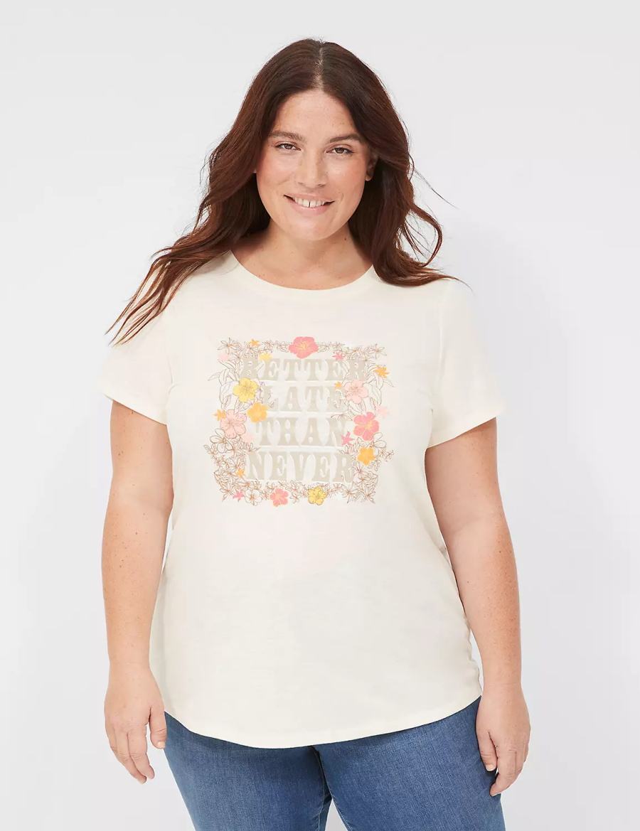 Lane Bryant Better Late Than Never Graphic Tee Magliette Donna Bianche | GHM5123SX