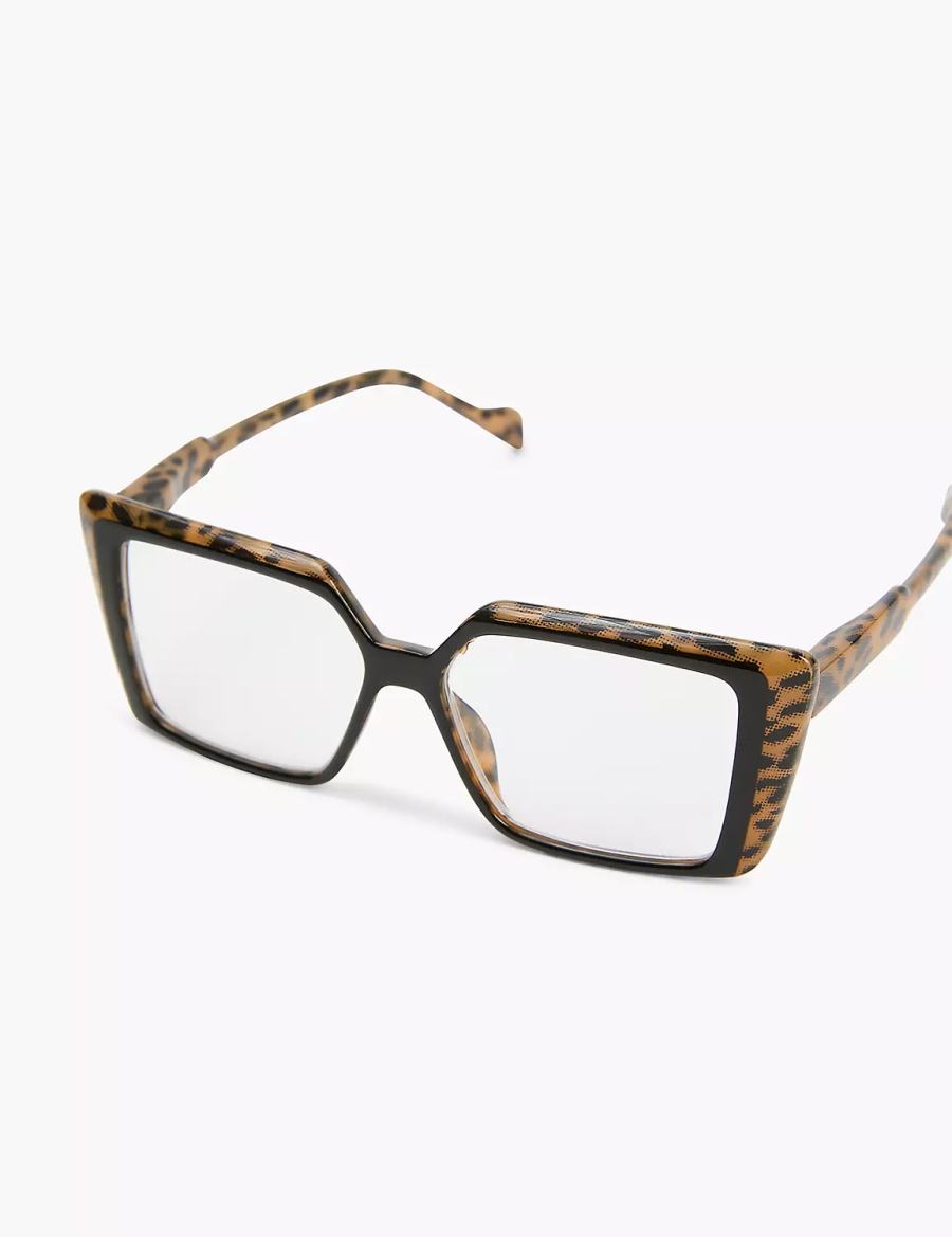 Lane Bryant Black & Cheetah Print Cateye Reading Occhiali Donna Nere | LUT324MV