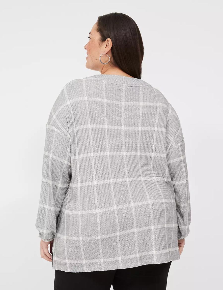 Lane Bryant Blouson-Sleeve V-Neck Waffle Tunic Magliette Donna Grigie | LKV3112NG