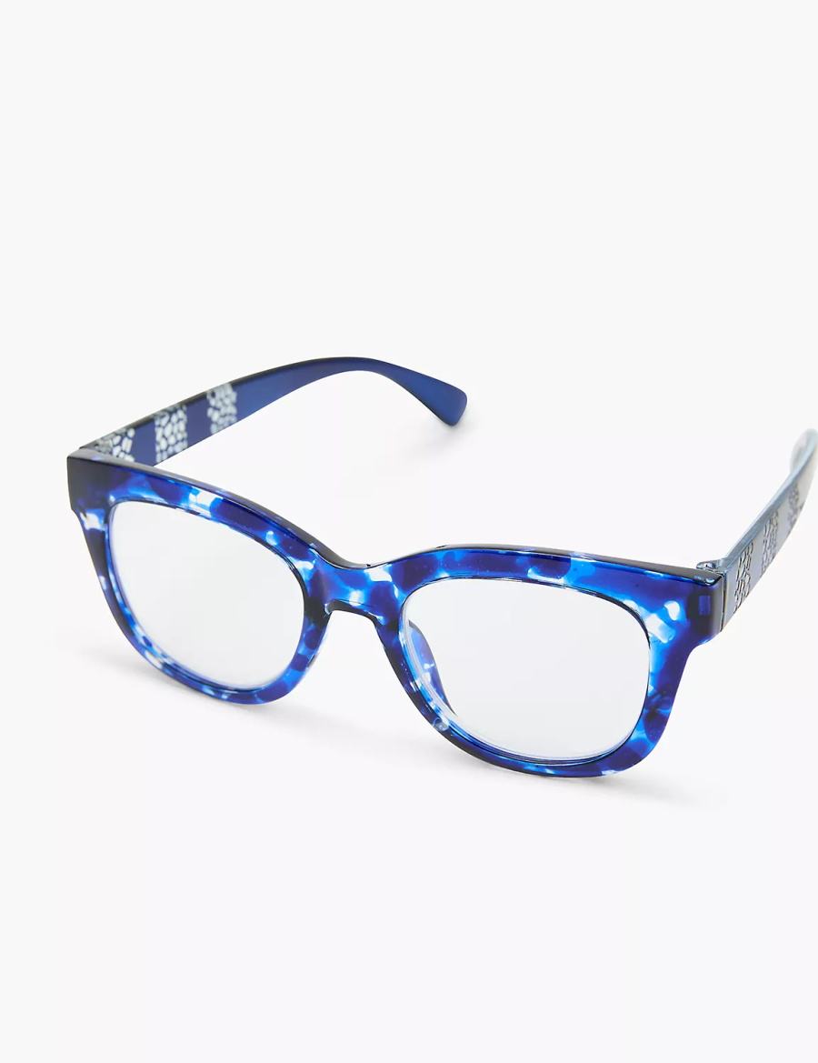 Lane Bryant Blue Animal Print Cateye Reading Occhiali Donna Blu | CTD894RB