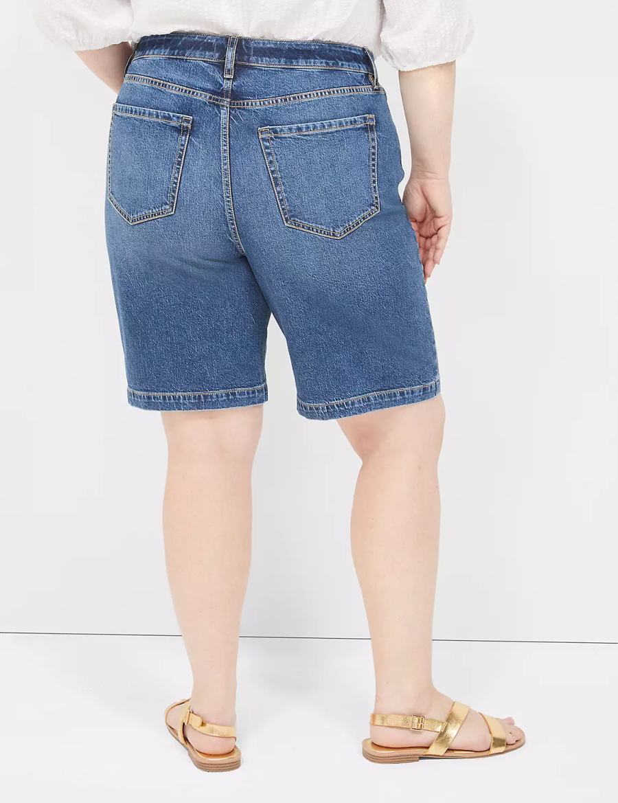 Lane Bryant Boyfriend Fit Bermuda Jean Pantaloncini Donna Blu | ZXE7682PR