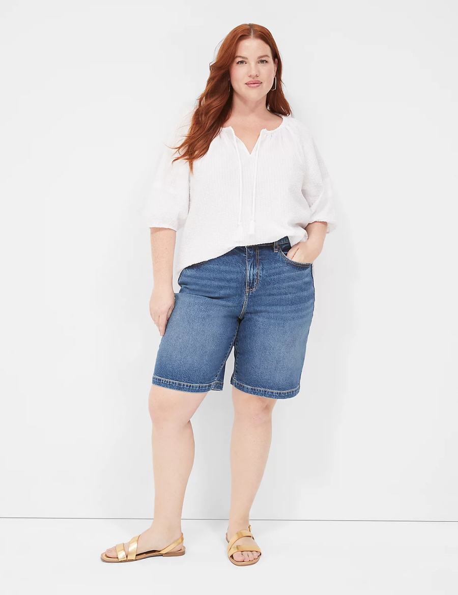 Lane Bryant Boyfriend Fit Bermuda Jean Pantaloncini Donna Blu | ZXE7682PR