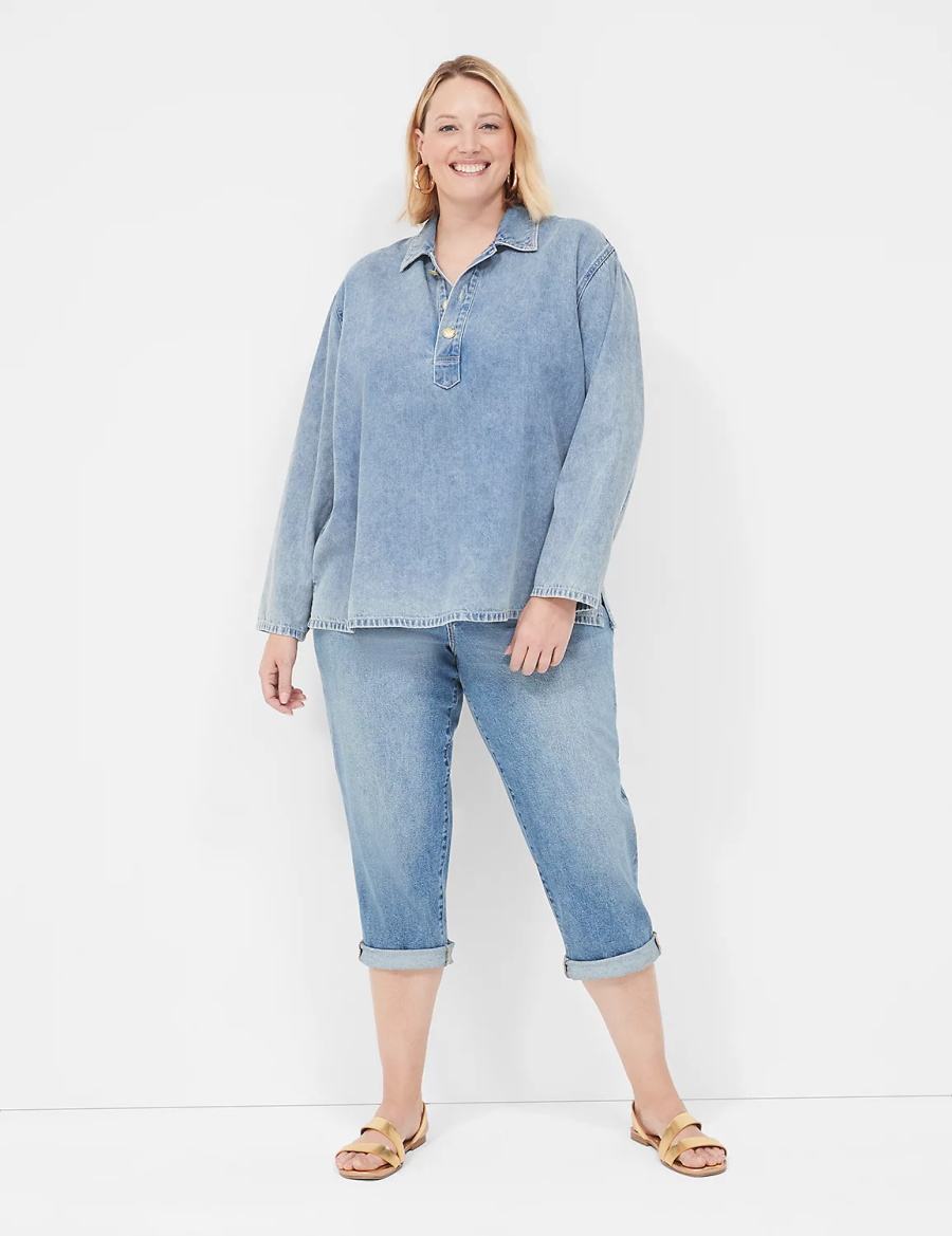 Lane Bryant Boyfriend Fit Capri Jeans Donna Blu | MDZ2336YB