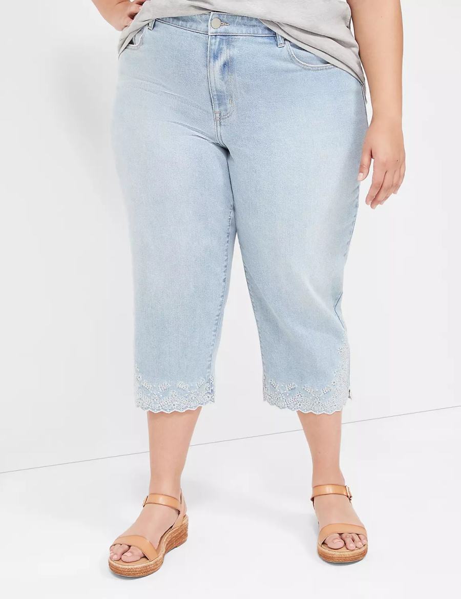 Lane Bryant Boyfriend Fit Capri With Embroidery Jeans Donna Blu Chiaro | TTL5995CD