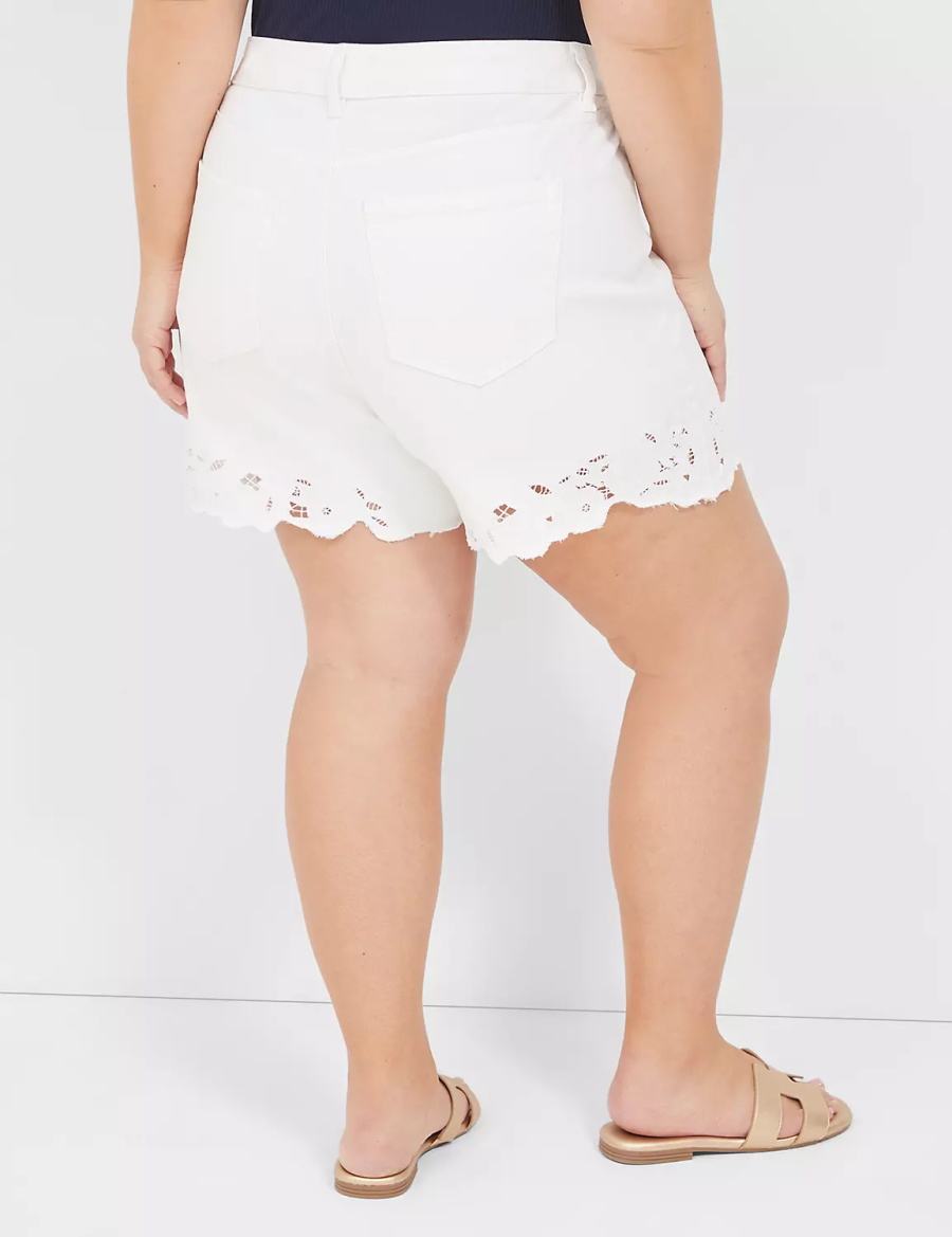 Lane Bryant Boyfriend Fit Jean With Embroidered Hem Pantaloncini Donna Bianche | FVE565NQ