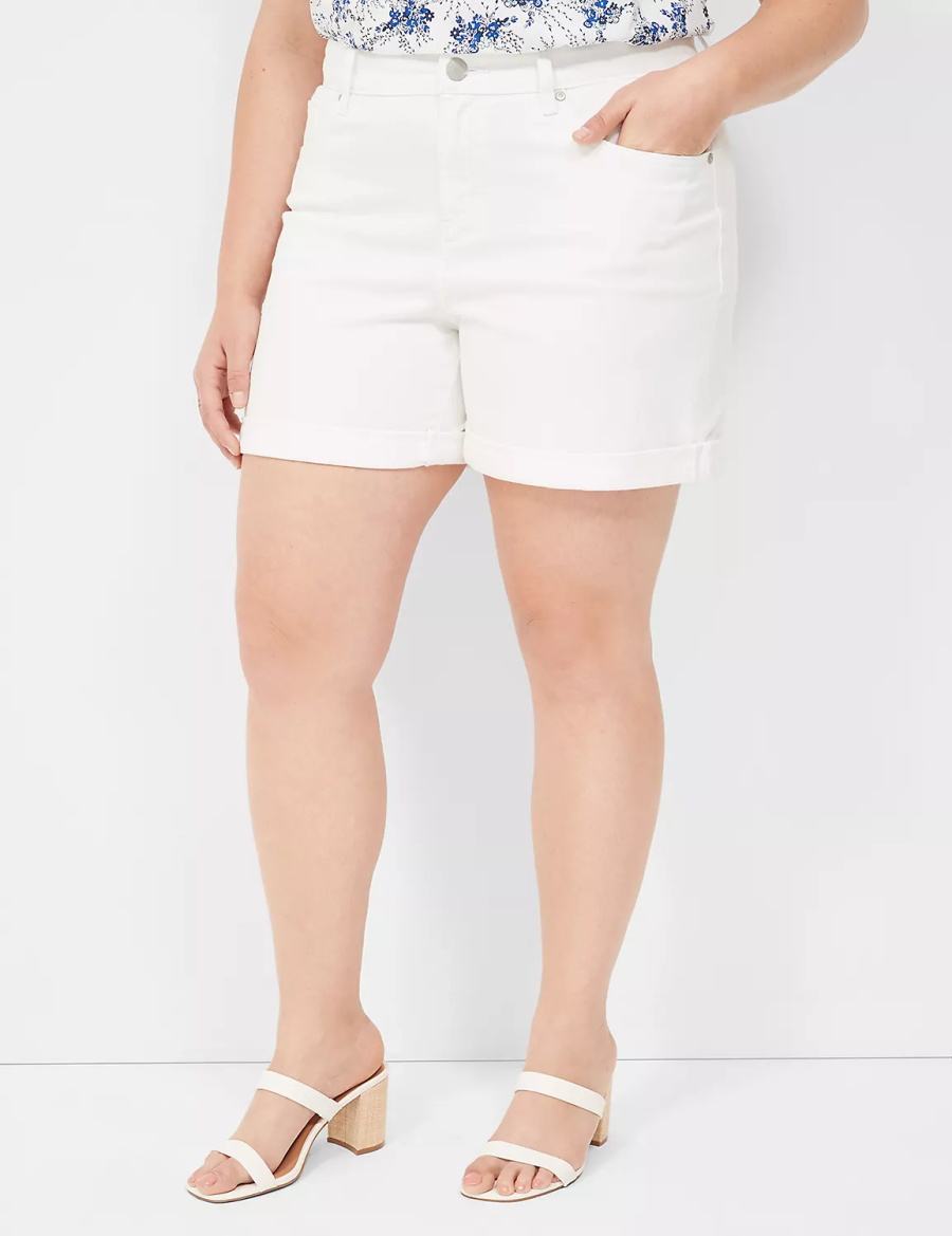 Lane Bryant Boyfriend Fit Midi Jean Pantaloncini Donna Bianche | GKD8726LF