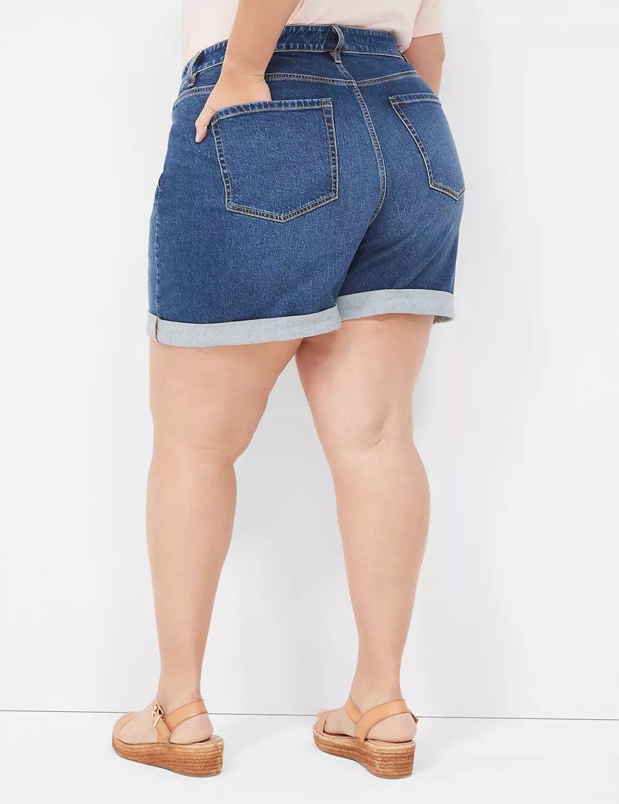 Lane Bryant Boyfriend Fit Midi Jean Pantaloncini Donna Blu Scuro | PUY4694FM