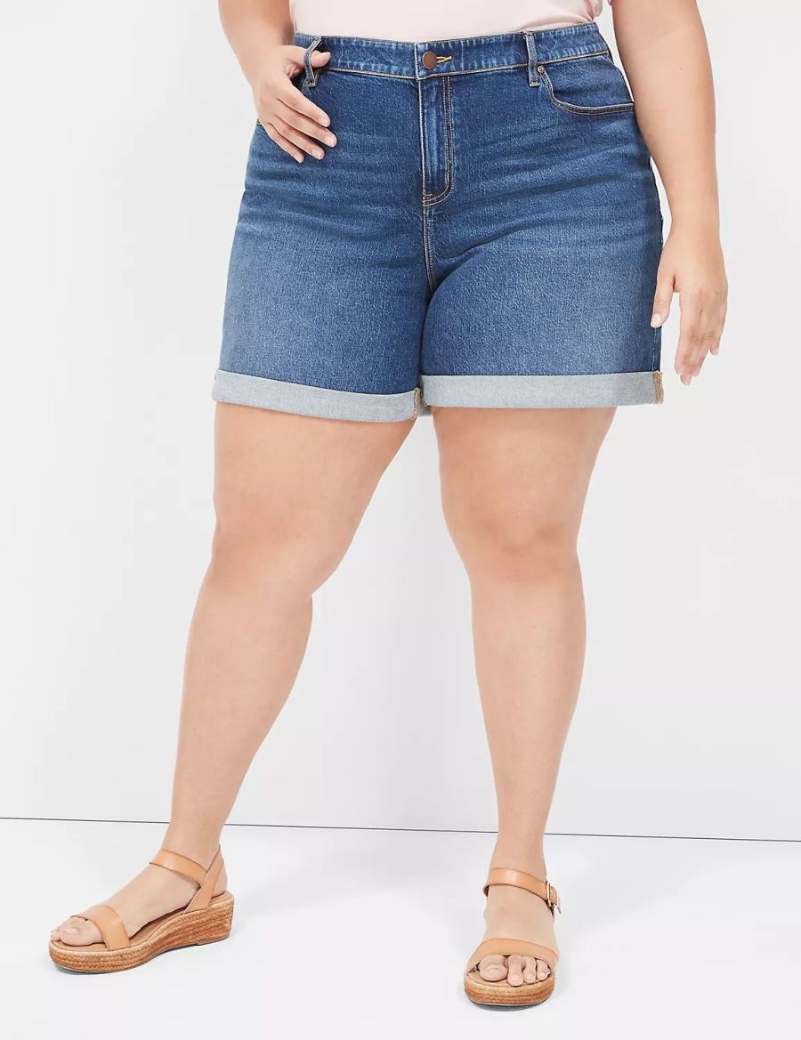 Lane Bryant Boyfriend Fit Midi Jean Pantaloncini Donna Blu Scuro | PUY4694FM