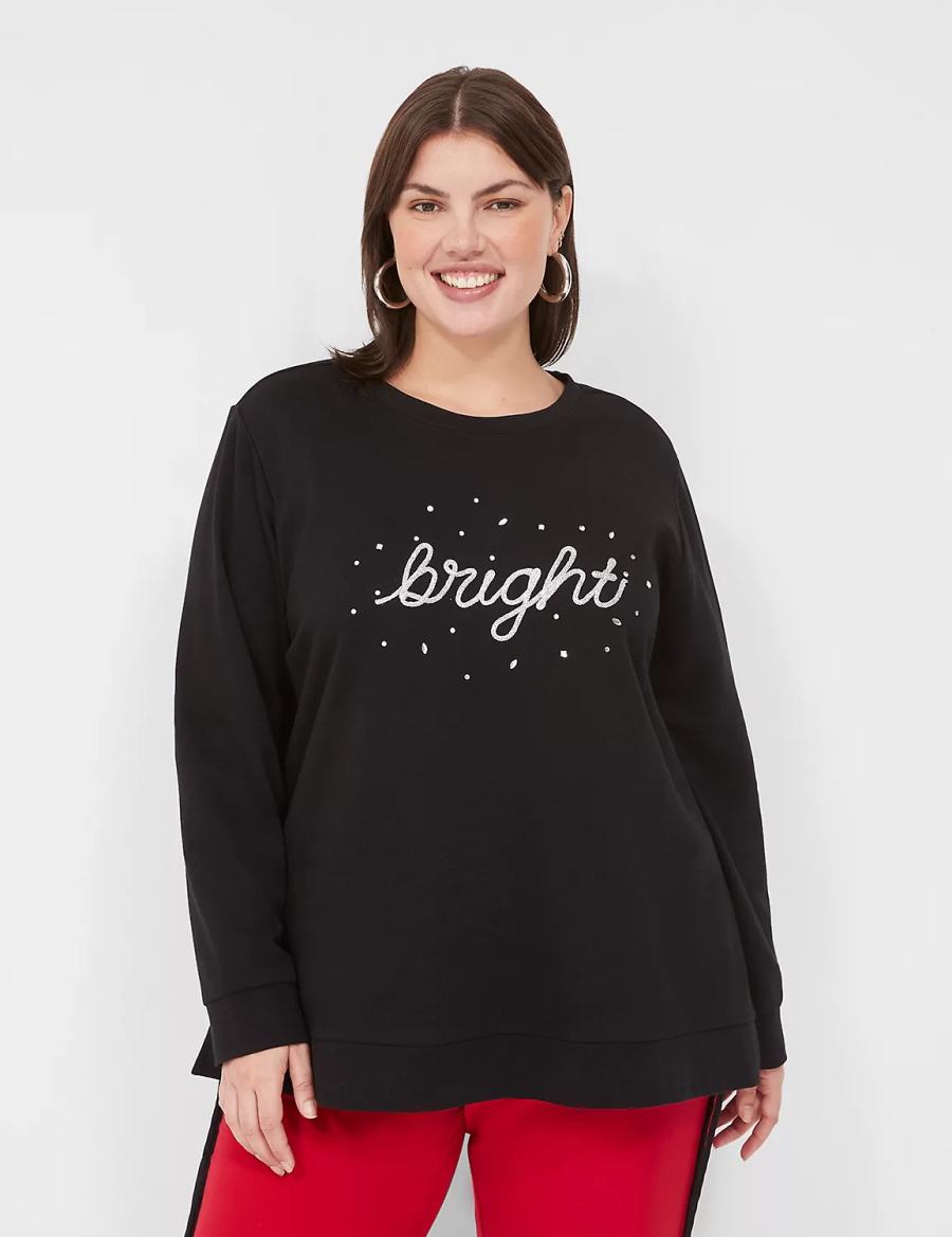 Lane Bryant Bright Embroidered Graphic Felpe Donna Nere | AGN4342YR