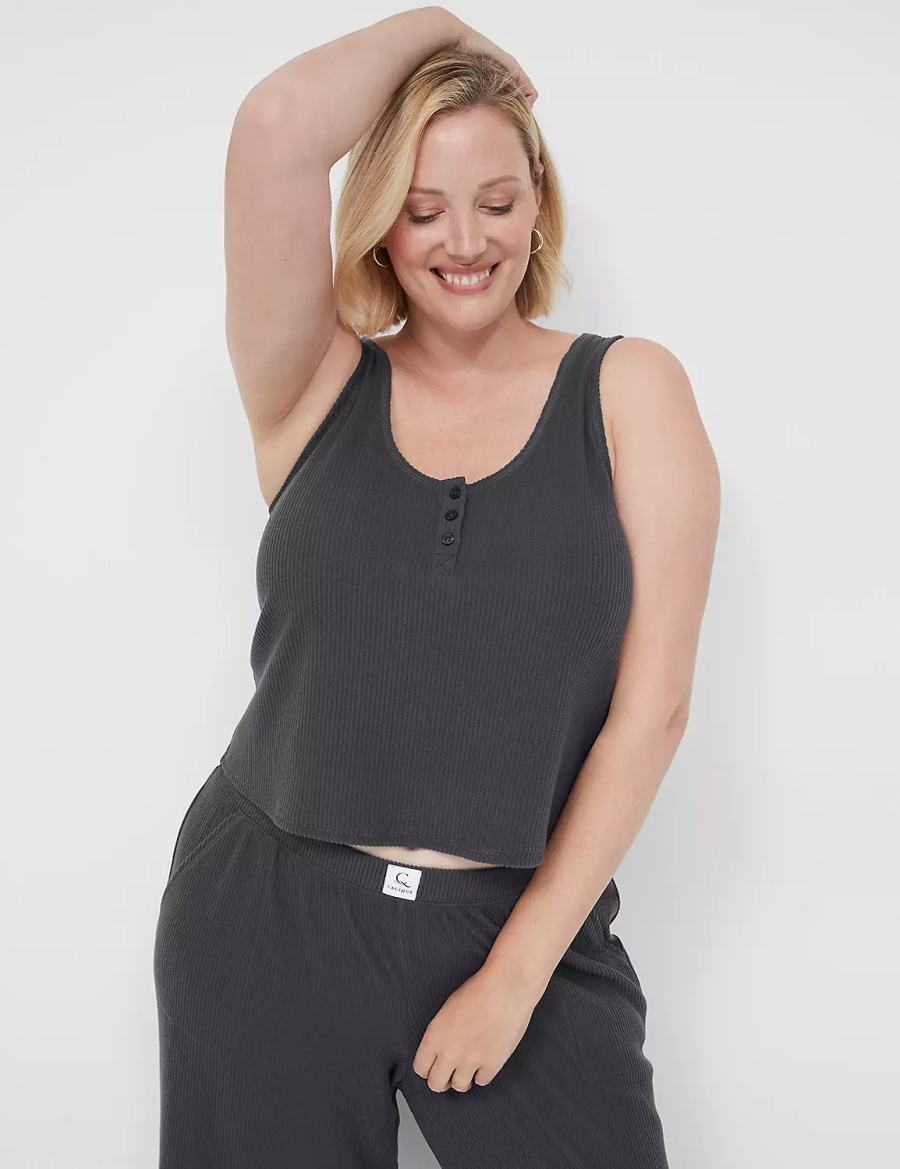 Lane Bryant Brushed Rib Henley Sleep Canotta Donna Grigie Scuro | RUD896ZJ