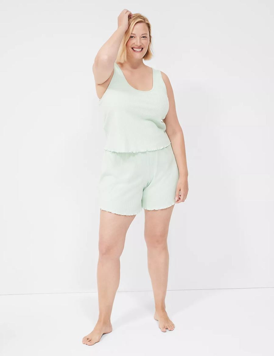 Lane Bryant Brushed Rib Lettuce-Hem Sleep Pantaloncini Donna Verdi Chiaro | EYO3334CR