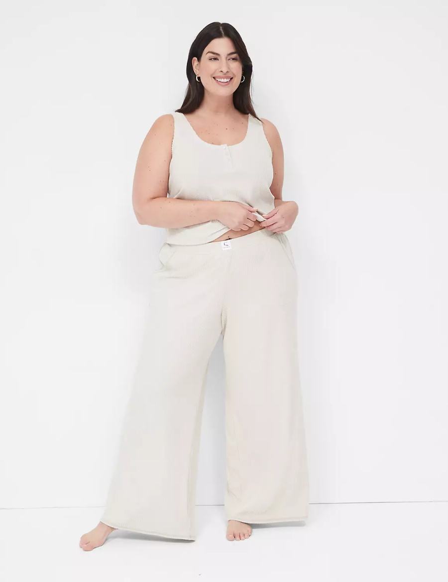 Lane Bryant Brushed Rib Wide Leg Sleep Pantaloni Donna Grigie | WTK10025IM