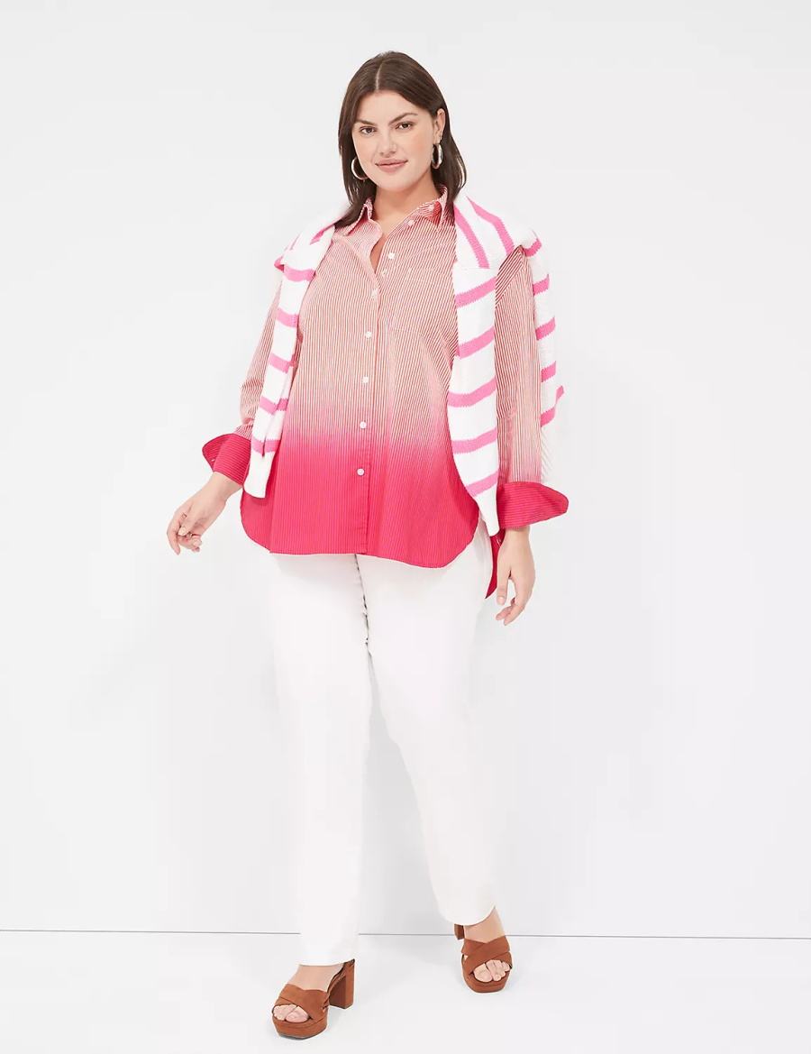 Lane Bryant Button-Down Boyfriend Camicie Donna Rosa Strisce | FFZ7418LL