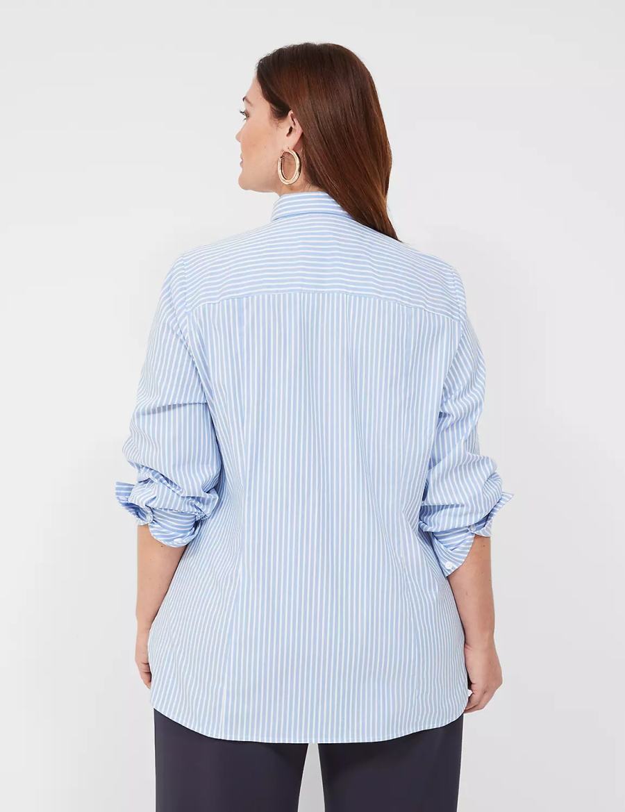 Lane Bryant Button-Down Stripe Girlfriend Camicie Donna Blu Chiaro Strisce | QZZ1858TZ