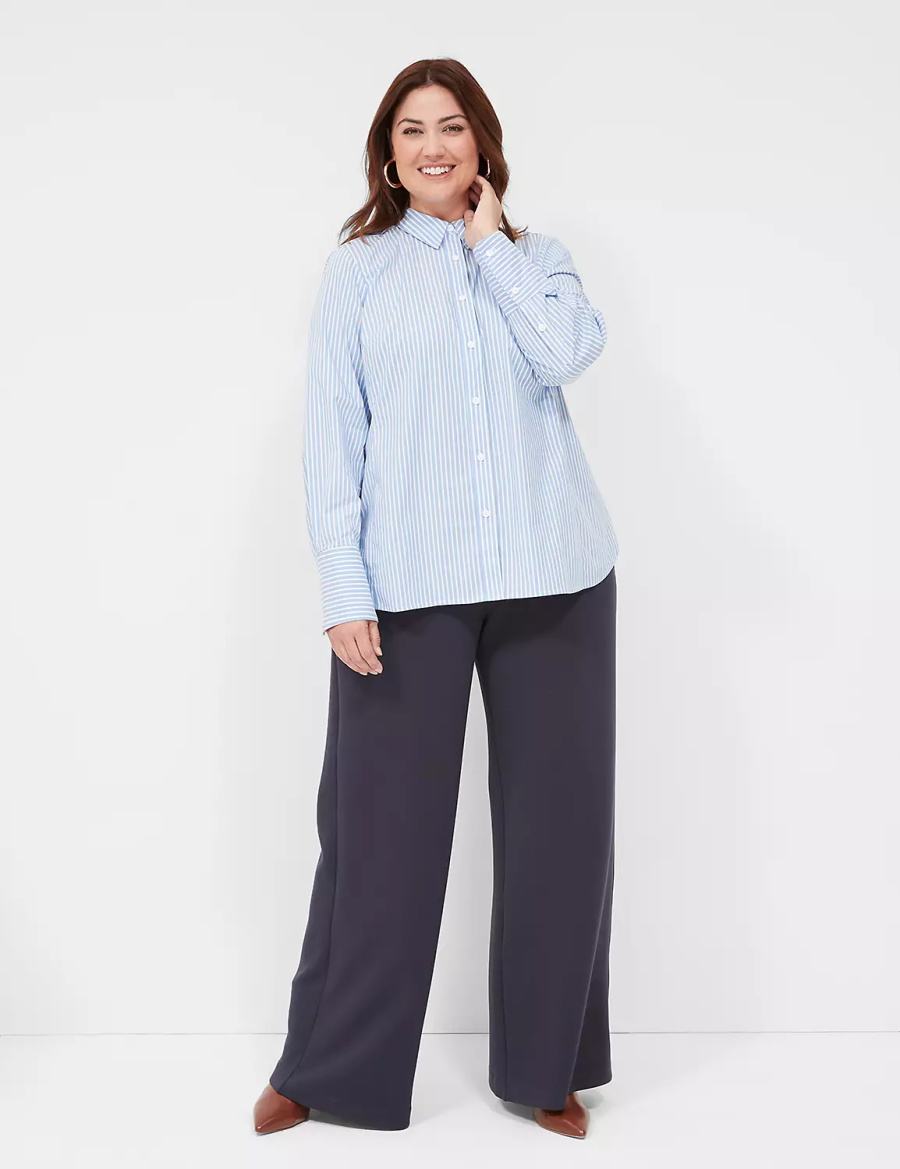 Lane Bryant Button-Down Stripe Girlfriend Camicie Donna Blu Chiaro Strisce | QZZ1858TZ