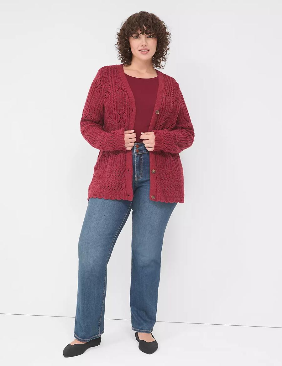 Lane Bryant Button-Front Pointelle Cardigan Donna Rosse Profondo | WYK980EV