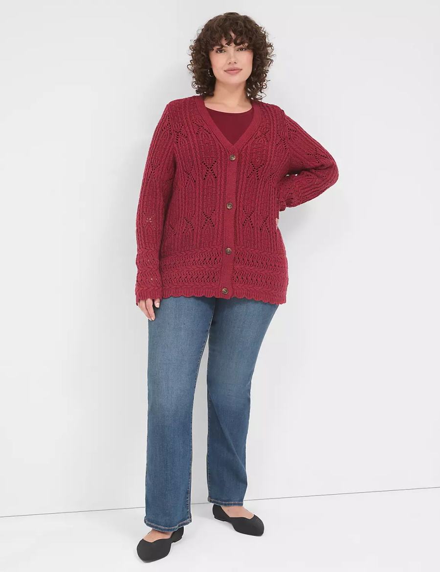 Lane Bryant Button-Front Pointelle Cardigan Donna Rosse Profondo | WYK980EV