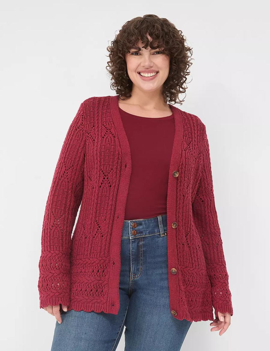 Lane Bryant Button-Front Pointelle Cardigan Donna Rosse Profondo | WYK980EV