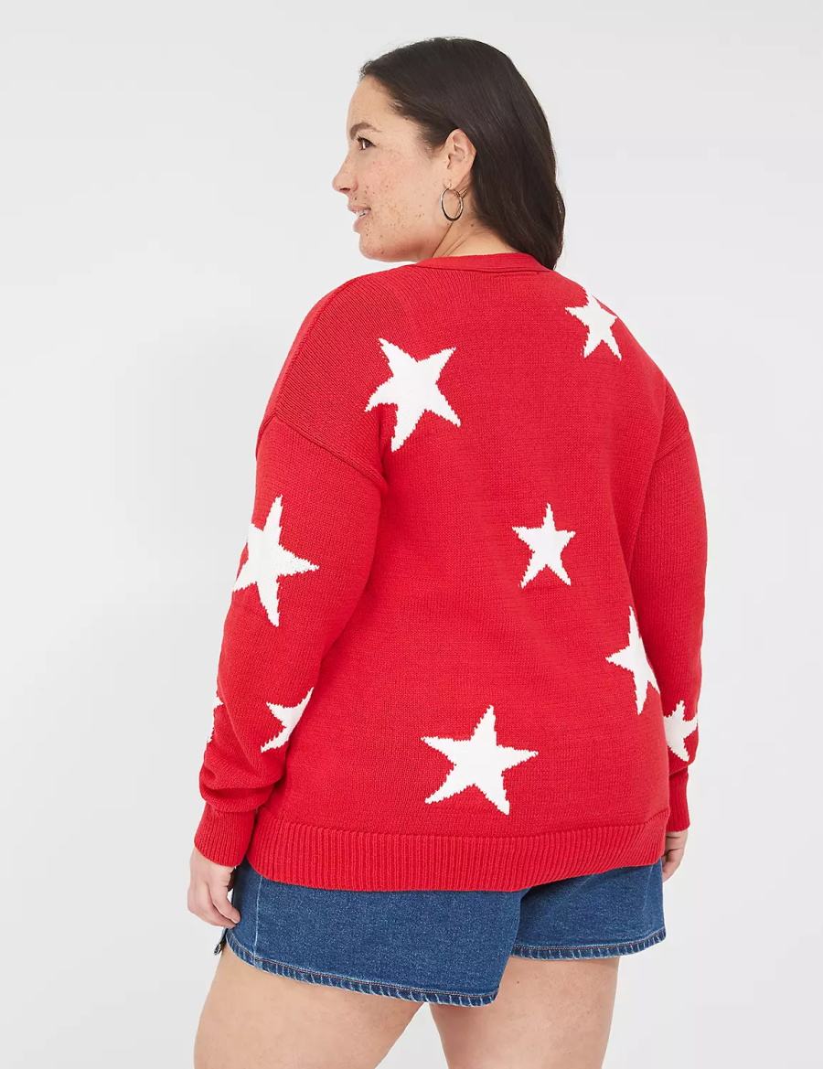 Lane Bryant Button-Front Star Cardigan Donna Rosse | ZNA554VQ