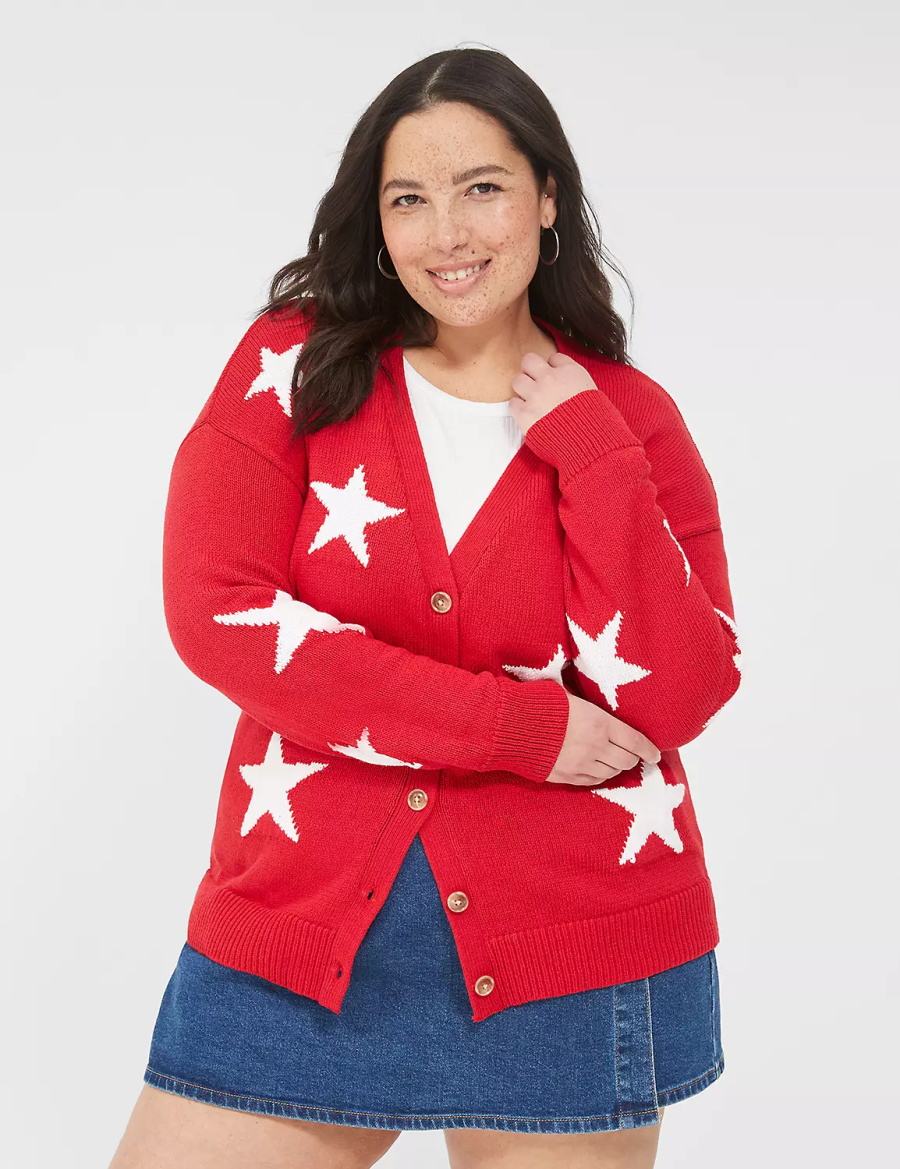 Lane Bryant Button-Front Star Cardigan Donna Rosse | ZNA554VQ