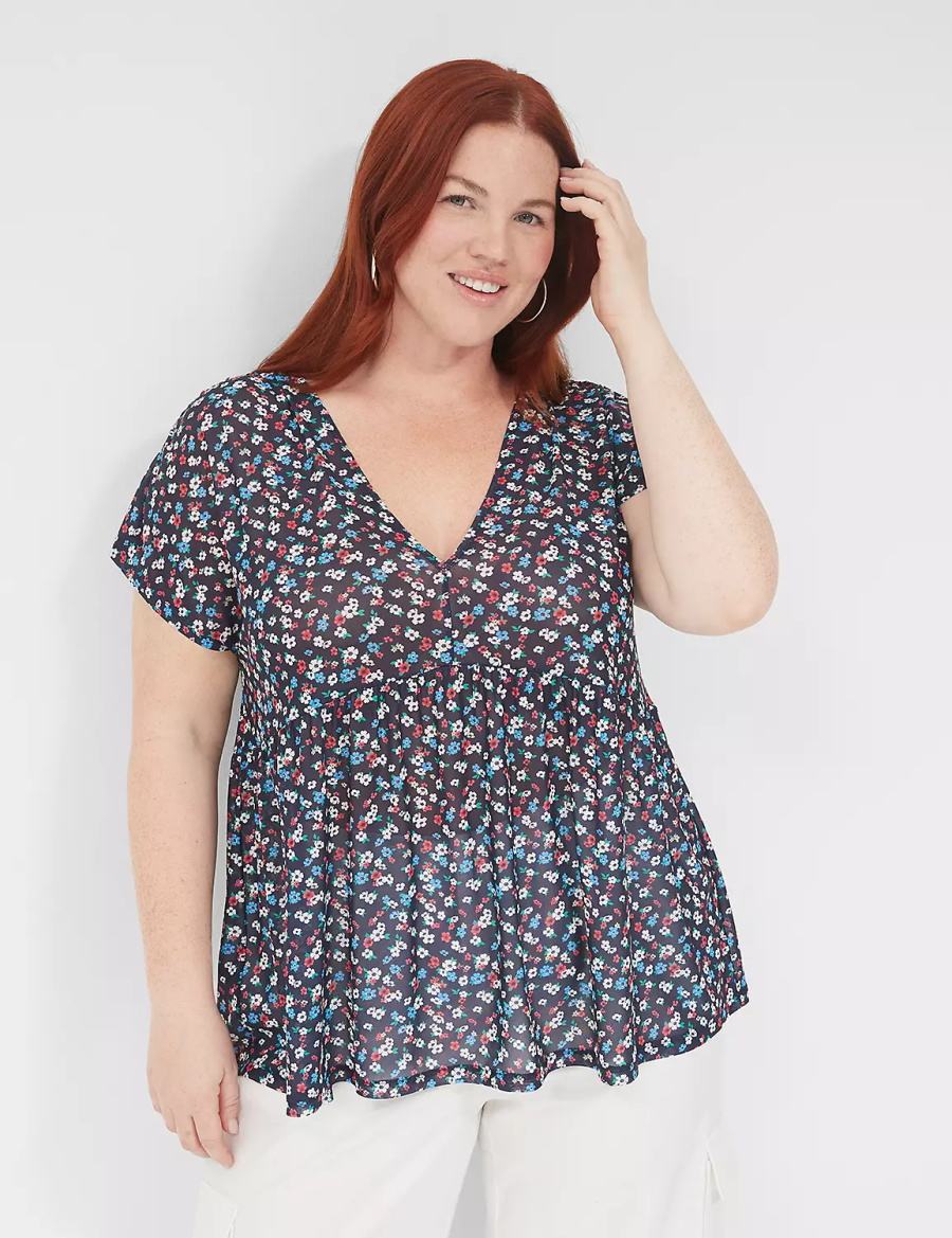 Lane Bryant Cap-Sleeve V-Neck Top Magliette Donna Nere | OBC273UL