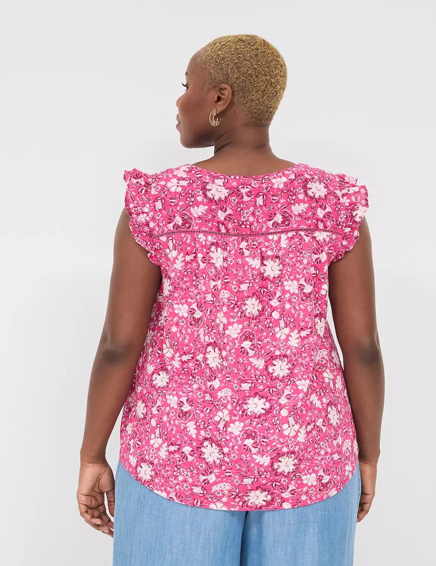 Lane Bryant Cap-Sleeve Woven & Knit Top Magliette Donna Rosa | AAF9936SR