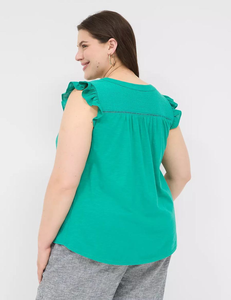 Lane Bryant Cap-Sleeve Woven & Knit Top Magliette Donna Verde Acqua Chiaro | YPX727QI