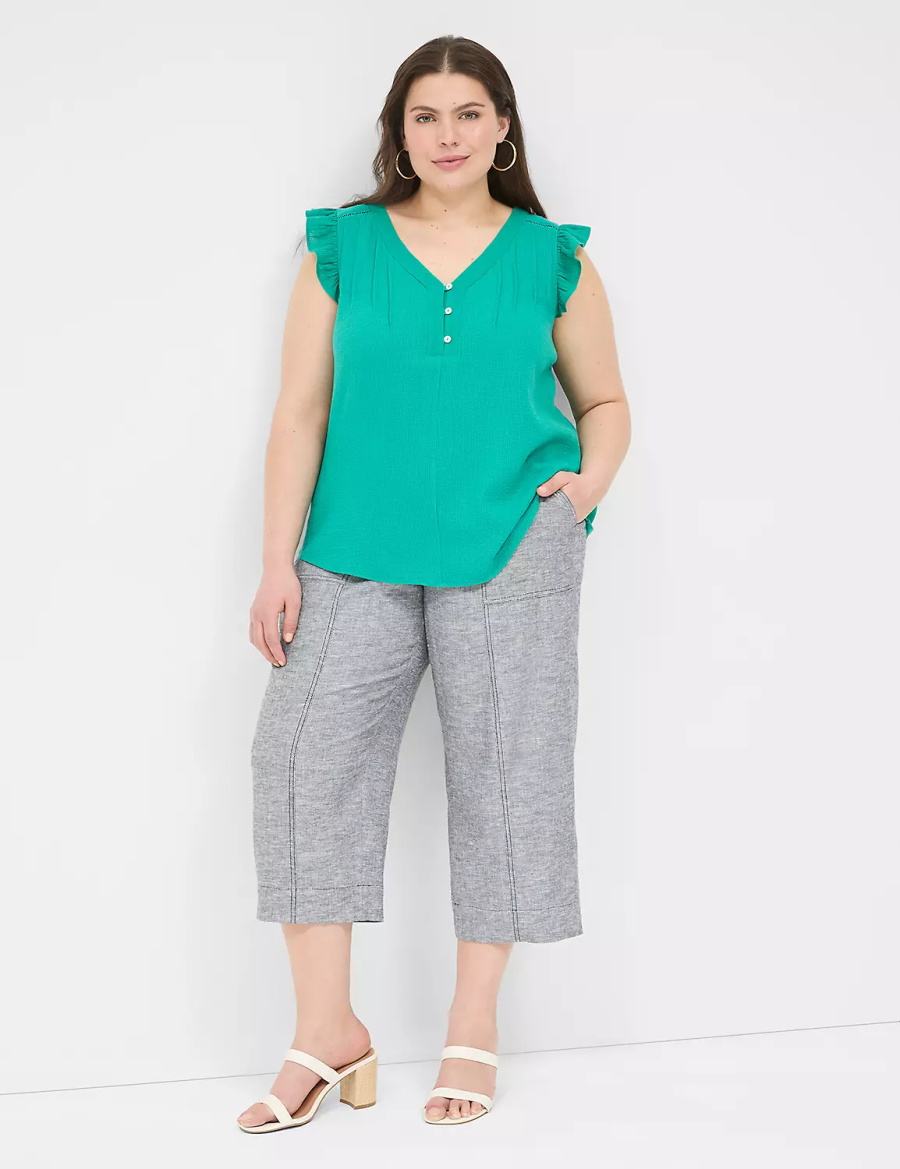 Lane Bryant Cap-Sleeve Woven & Knit Top Magliette Donna Verde Acqua Chiaro | YPX727QI