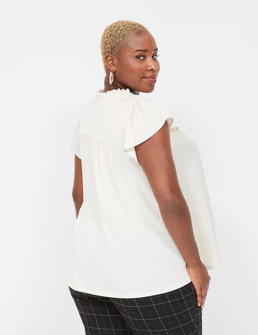 Lane Bryant Cap Flutter-Sleeve Satin & Knit Top Magliette Donna Bianche | ZDR7451QA