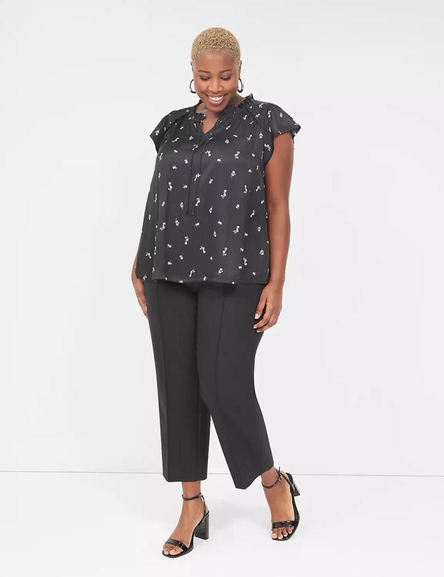 Lane Bryant Cap Flutter-Sleeve Satin & Knit Top Magliette Donna Bianche | KYA3363MJ