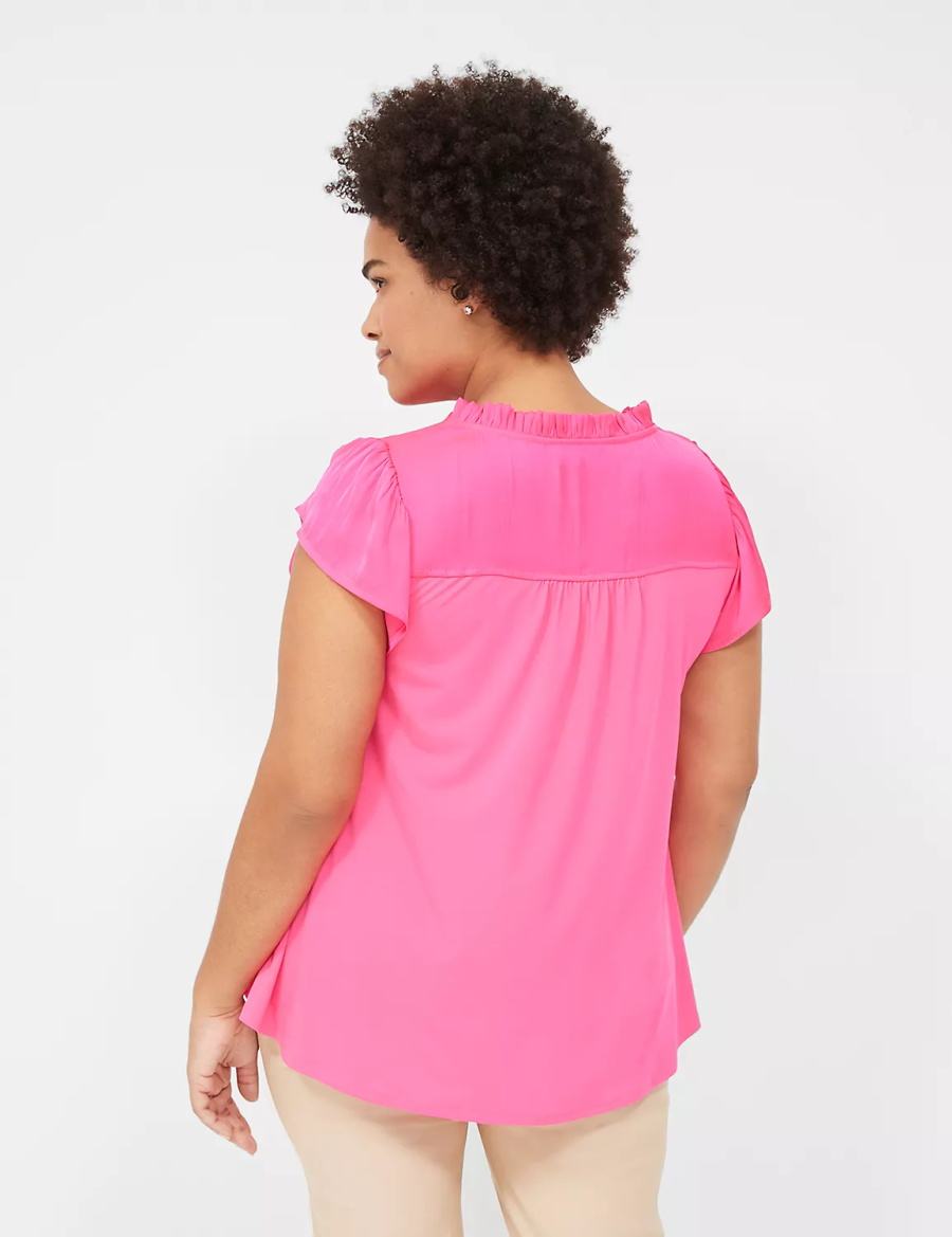 Lane Bryant Cap Flutter-Sleeve Satin & Knit Top Magliette Donna Rosa | LTH3623BC