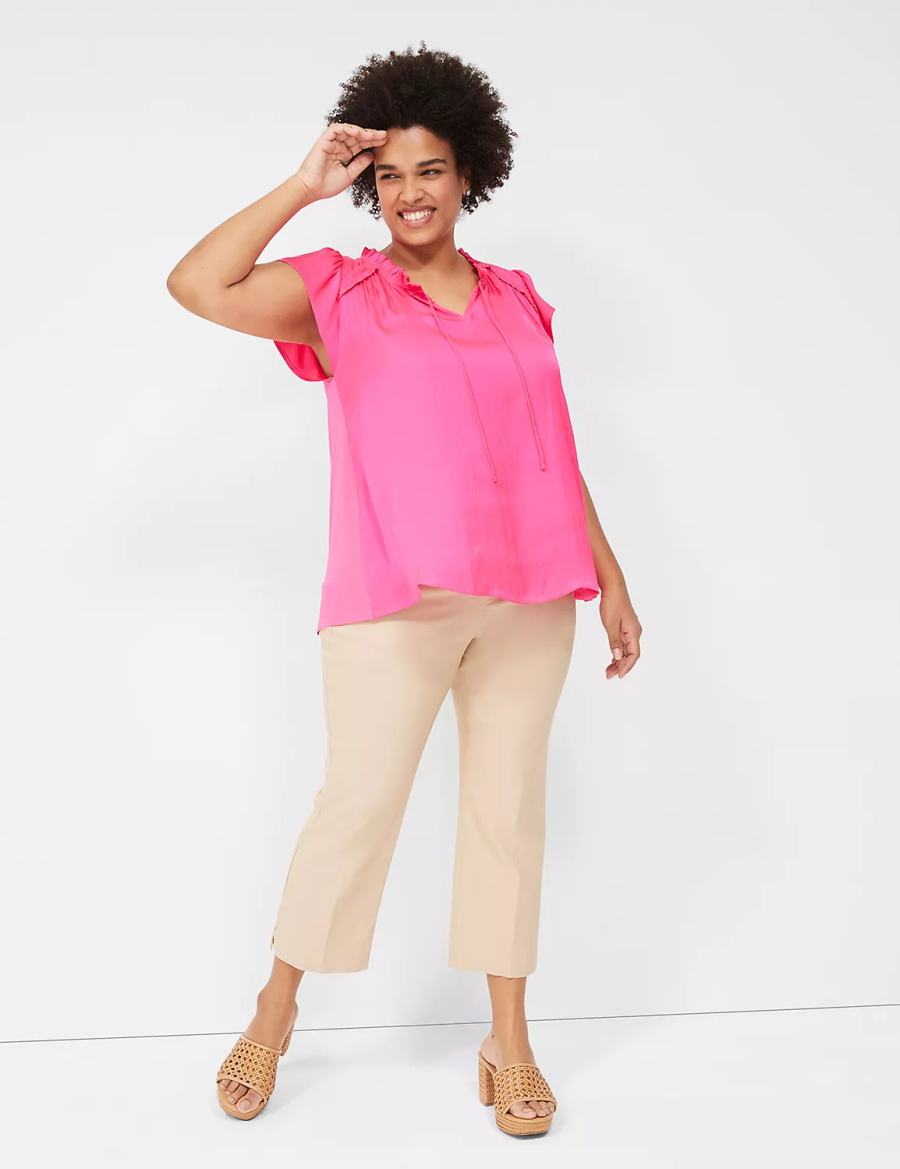 Lane Bryant Cap Flutter-Sleeve Satin & Knit Top Magliette Donna Rosa | LTH3623BC