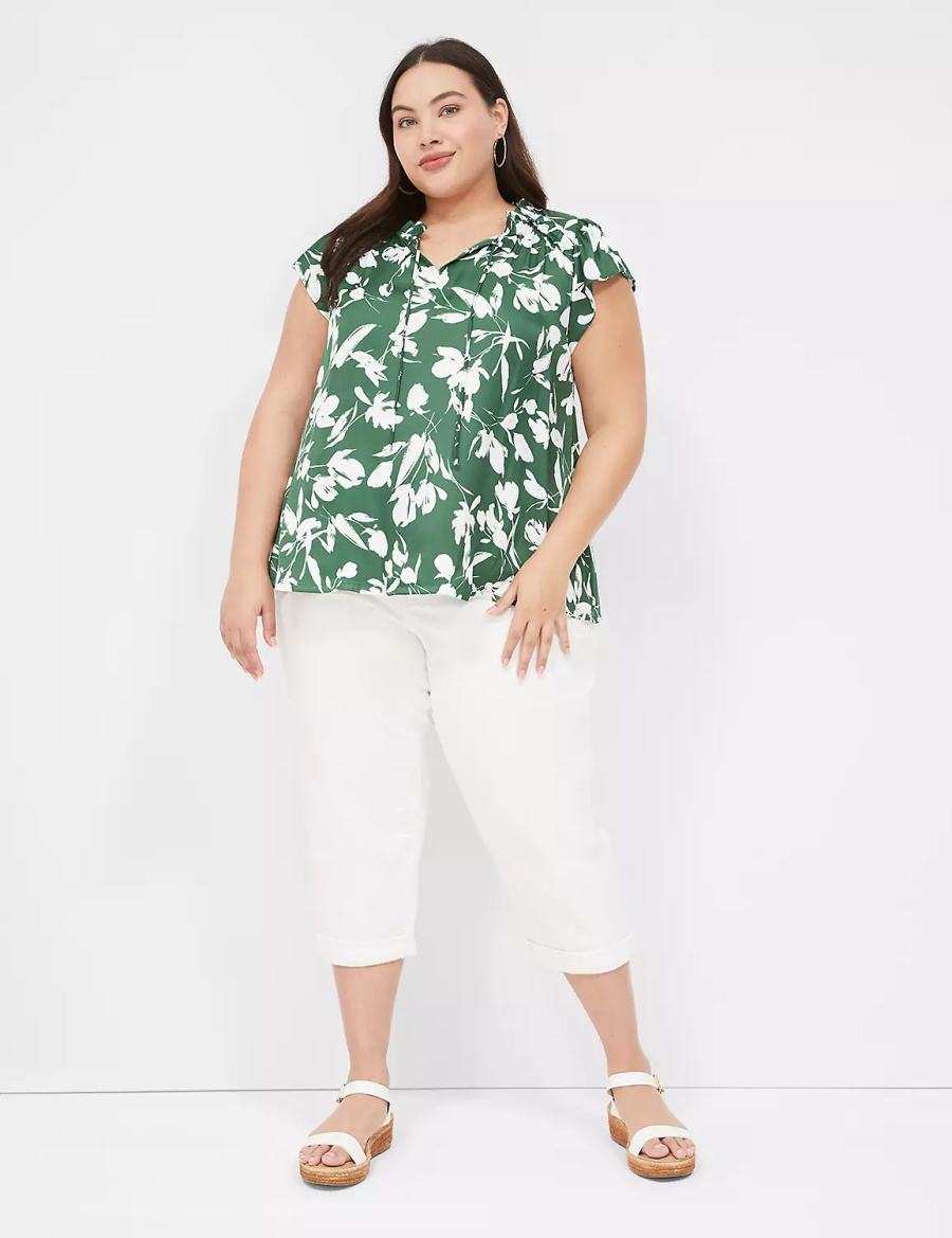 Lane Bryant Cap Flutter-Sleeve Satin & Knit Top Magliette Donna Verdi | GNM3394FL