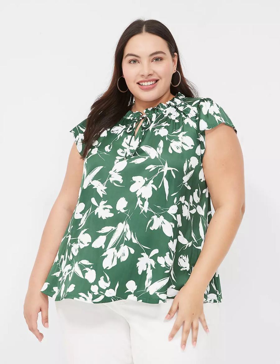 Lane Bryant Cap Flutter-Sleeve Satin & Knit Top Magliette Donna Verdi | GNM3394FL