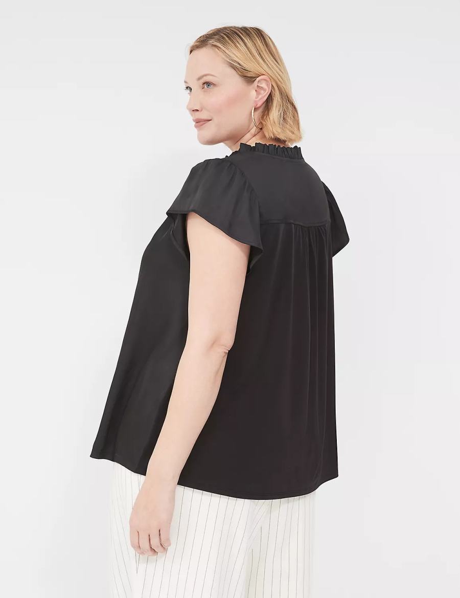 Lane Bryant Cap Flutter-Sleeve Satin & Knit Top Magliette Donna Nere | TUP936PU