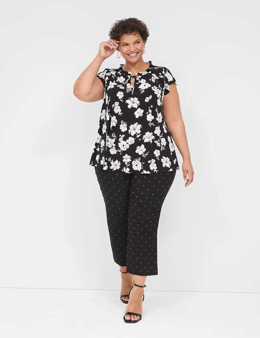 Lane Bryant Cap Flutter-Sleeve Top Magliette Donna Nere Bianche | AEP375GB