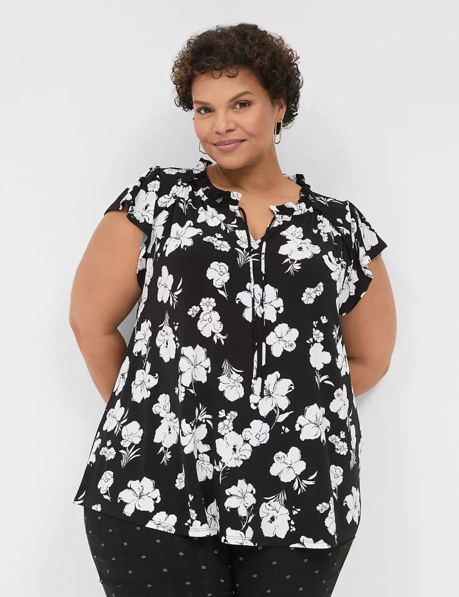 Lane Bryant Cap Flutter-Sleeve Top Magliette Donna Nere Bianche | AEP375GB