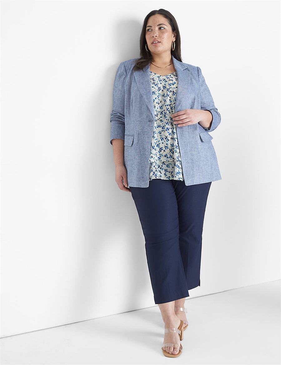 Lane Bryant Chambray Linen Long-Sleeve Blazer Donna Blu Grigie | MXF258ZN