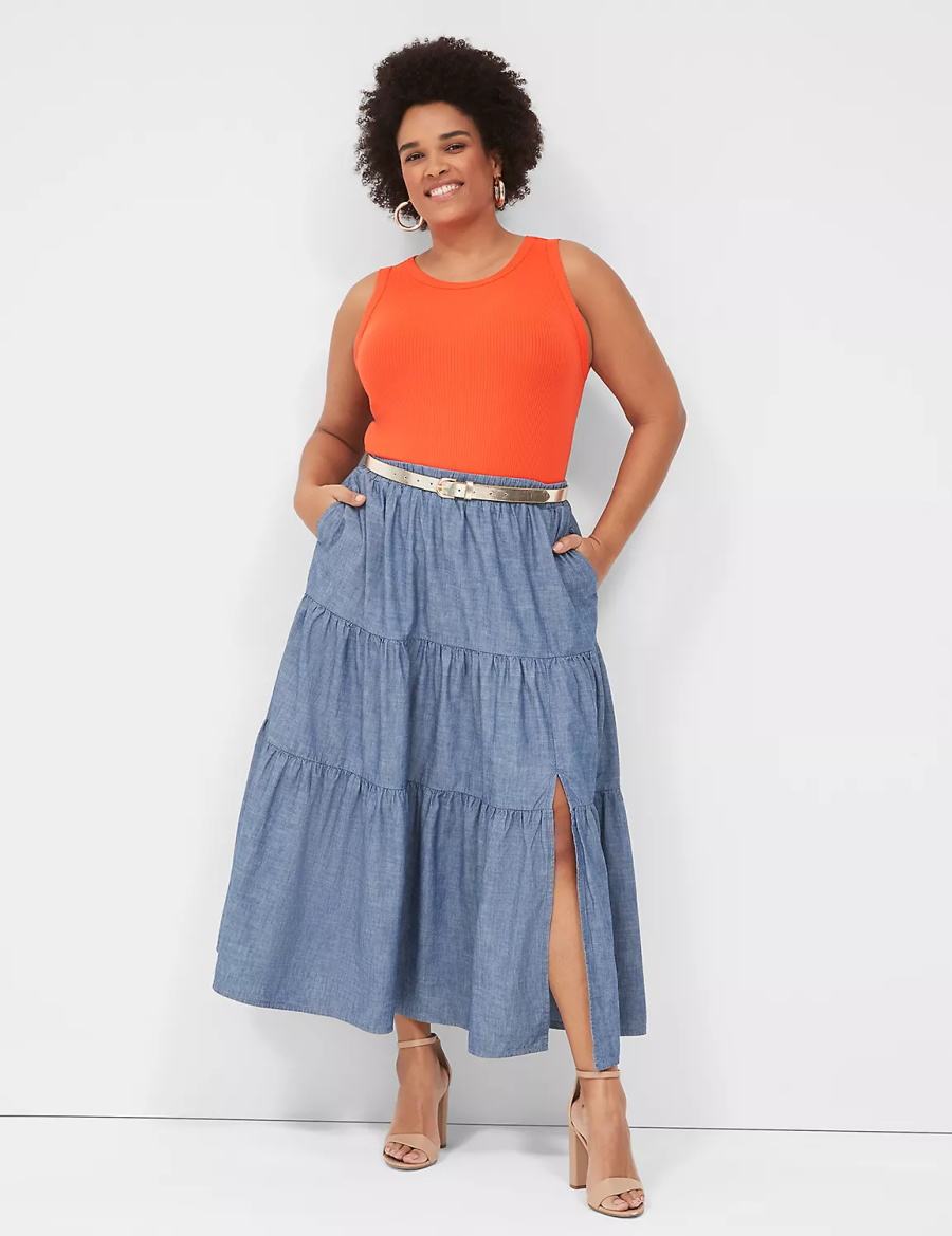 Lane Bryant Chambray Maxi Gonne Donna Blu | ORW957PQ